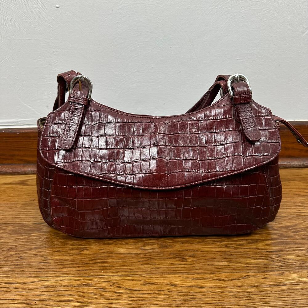 Maxx New York Burgundy Crocodile Embossed Leather Shoulder Bag